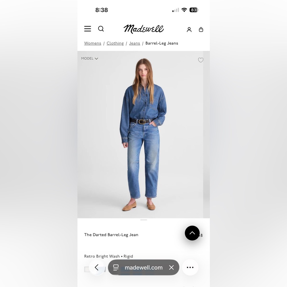 Madewell $148 Barrel Leg High Rise Blue Jeans. Size 27 in mint condition.